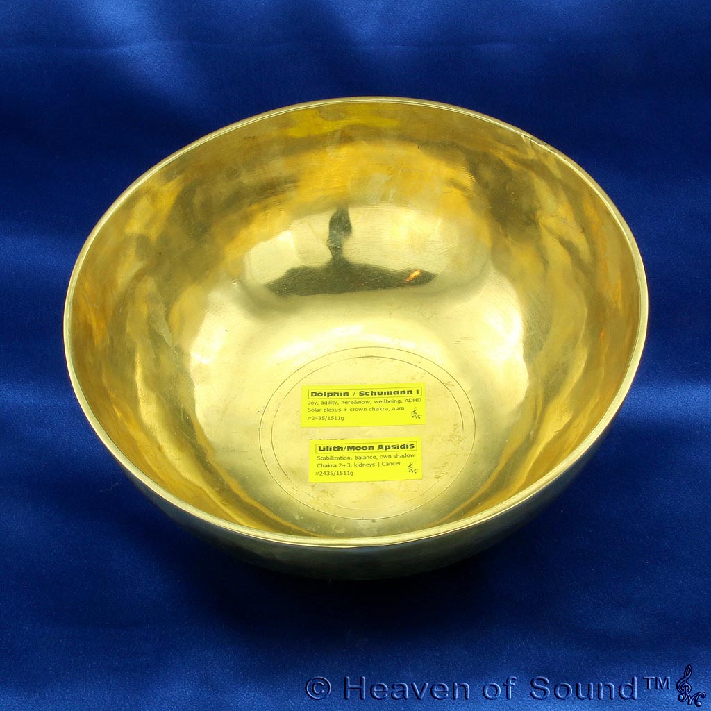 Bengali style "Dolphin" + "Lilith"  Singing Bowl #2435 for Joy, Well-being & Self Knowledge, a certified healing bowl from Heaven of Sound
