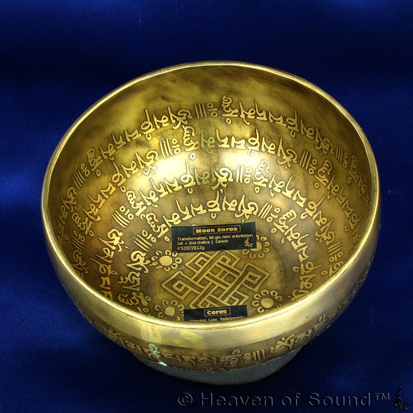 OM Etched Singing Bowl #5207, "Moon Saros" + "Ceres" for Releasing grief and loss - only at Heaven of Sound - 1