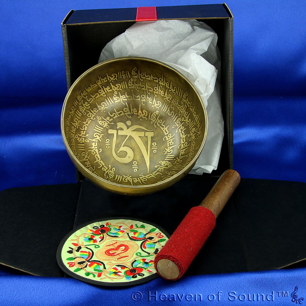 Gift boxed singing bowl set, OM etched certified healing bowl "Lilith", #BEOH5226 with felt stick and pad from Heaven of Sound - 1
