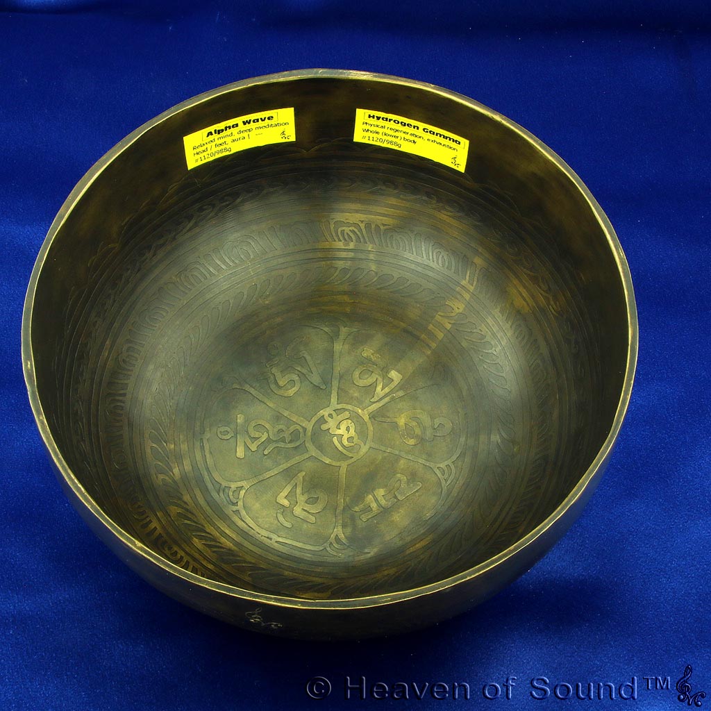 Dark Etched Singing Bowl "Alpha Wave" + "Hydrogen Gamma" #1120 for physical healing & mediation, exclusive at Heaven of Sound - 1