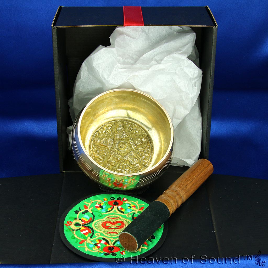 Tri-color singing bowl boxed gift set "Sun" with striker and pad - 1